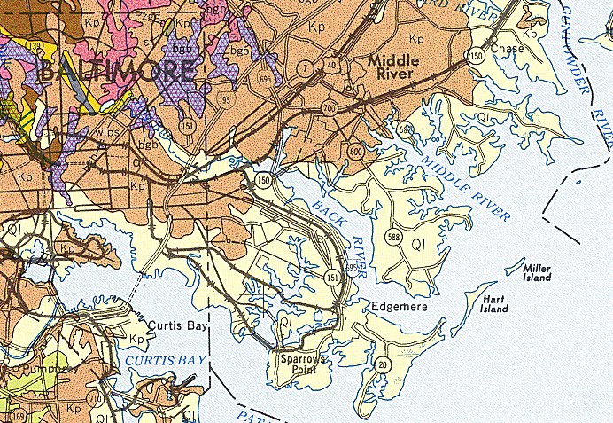 Baltimore County Geologic Map Southeast (1968)