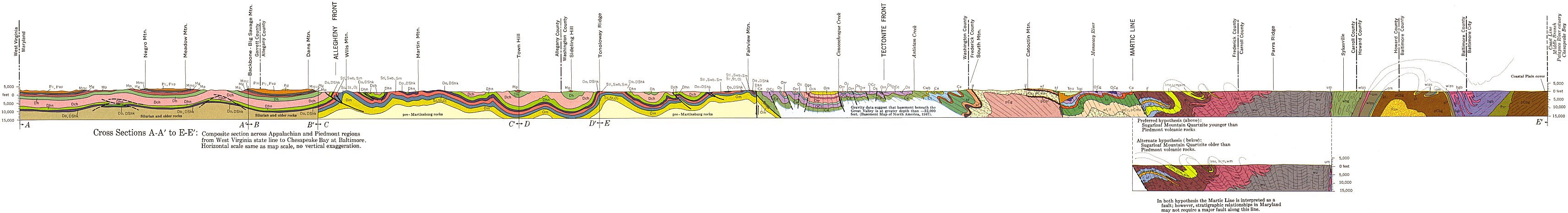 Geologic Cross Section of the Appalachian and Piedmont Regions (1968) 