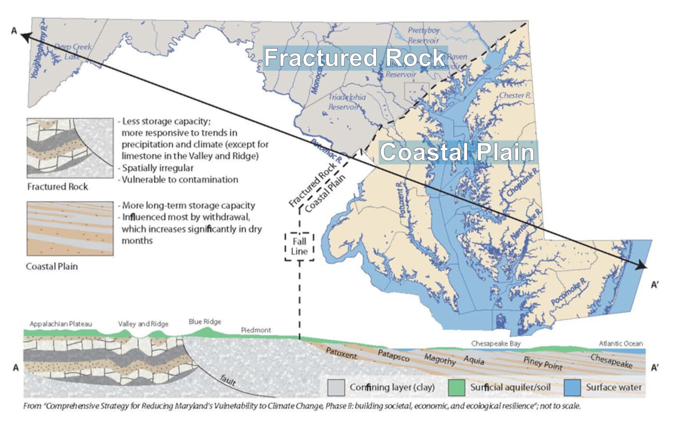 Map of Fractured Rock and Coastal Plain Provinces